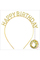 Altın Gold Renk Kristal Taşlı Parlak Happy Birthday Taç 16x17 Cm