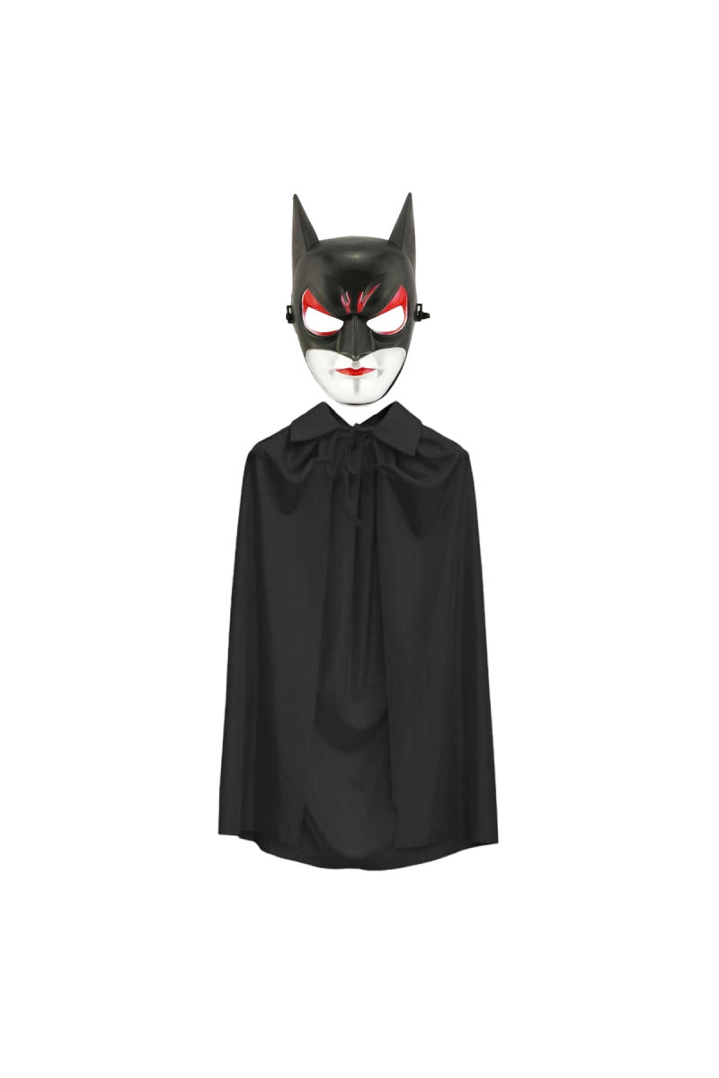 Batman Maskesi Cat Woman Ve Batman Pelerini 90 Cm Siyah Renk Set