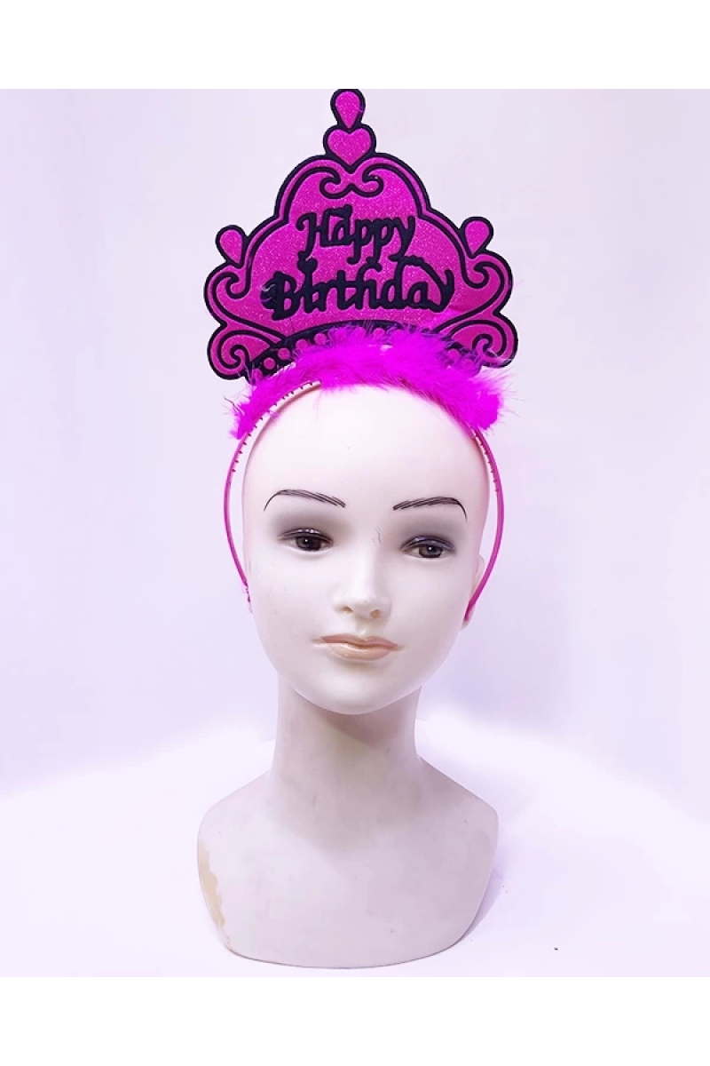 Happy Birthday Neon Fuşya Renk Doğum Günü Tacı 24x15 Cm