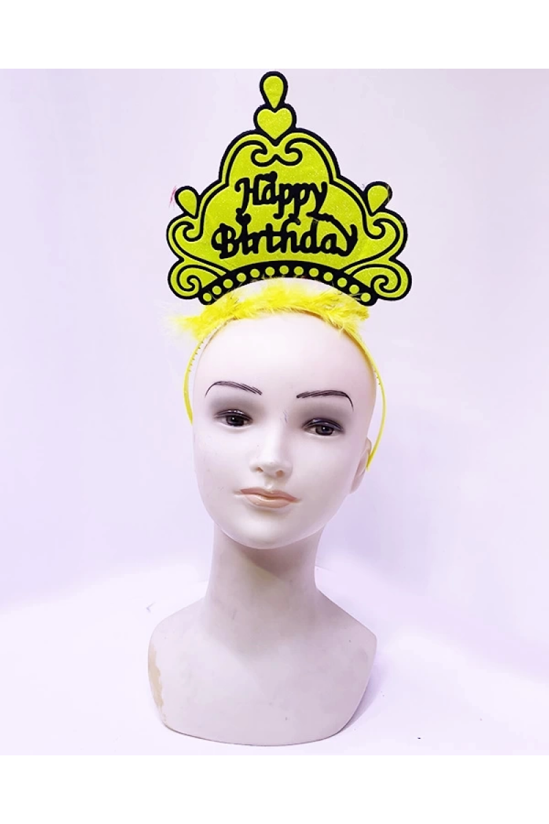 Happy Birthday Neon Sarı Renk Doğum Günü Tacı 24x15 Cm