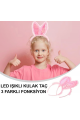 Kenarları Dantelli Pembe Pullu Payetli Led Işıklı Tavşan Kulak Taç 23x19 Cm