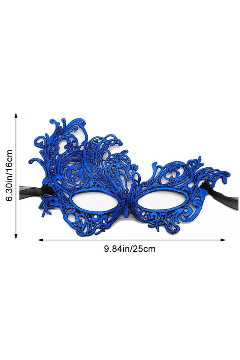 Mavi Renk Dantel Kesim Dantel İşlemeli Balo Parti Maskesi