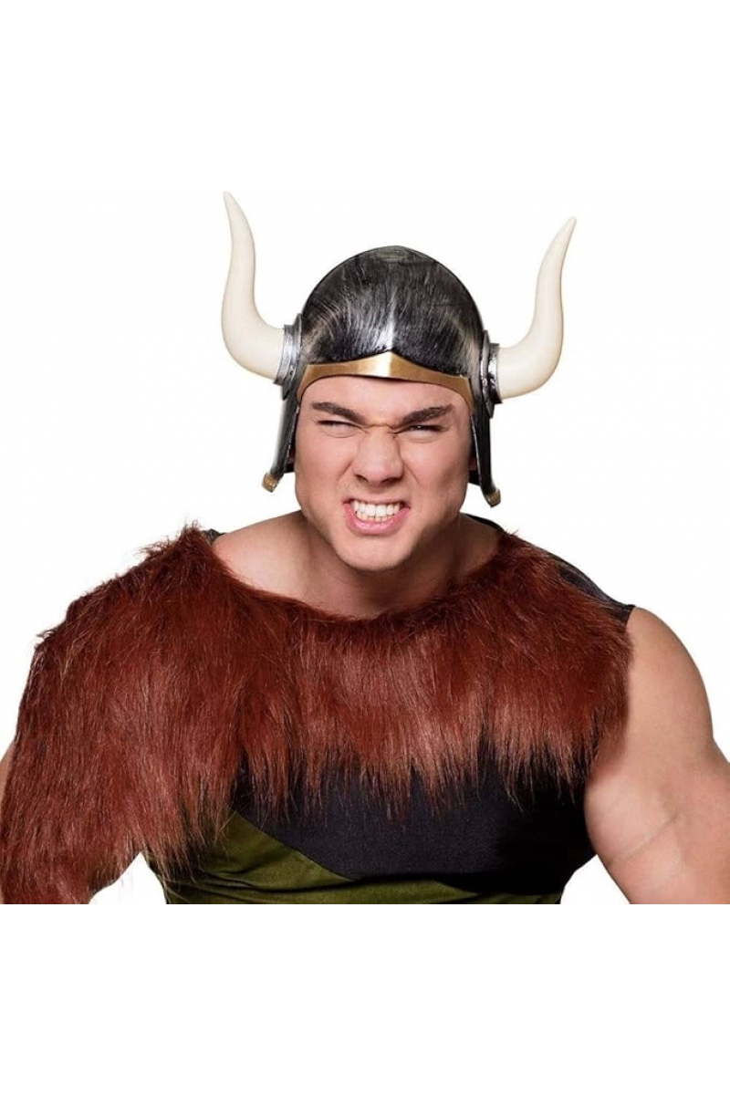 Mega Boynuzlu Viking Ivar Kaskı Eskitilmiş Desen Gümüş Renk