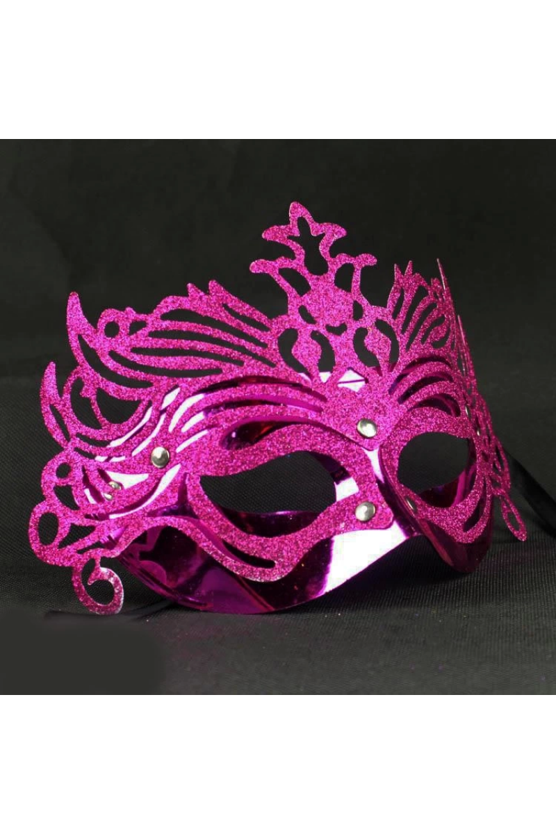 Metalik Fuşya Pembe Renk Masquerade Kelebek Simli Parti Maskesi 23x14 Cm