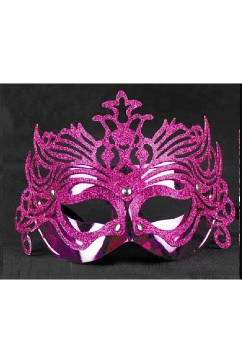 Metalik Fuşya Pembe Renk Masquerade Kelebek Simli Parti Maskesi 23x14 Cm