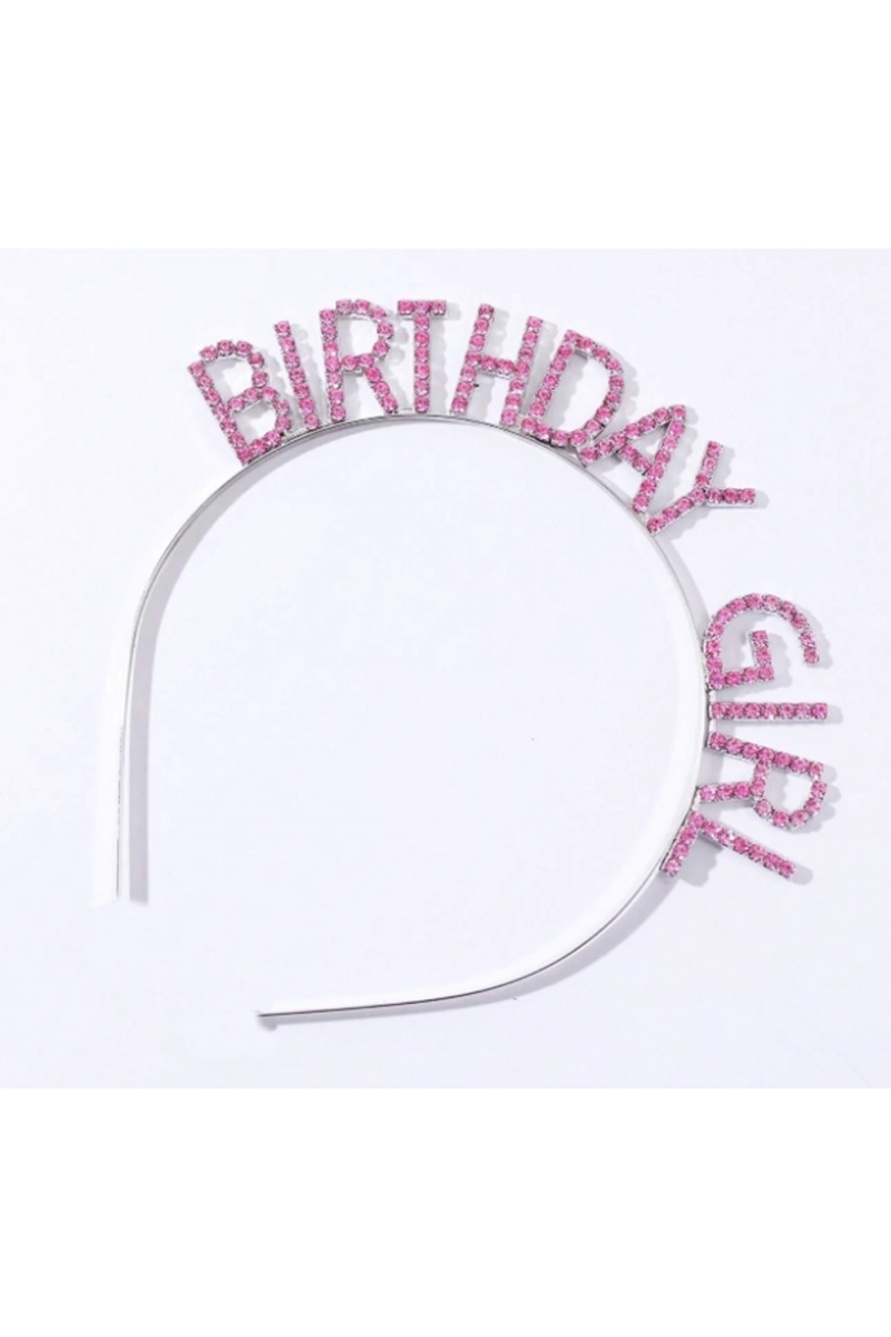 Pembe Renk Kristal Taşlı Parlak Birthday Girl Yazılı Taç 16x17 Cm