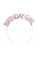 Pembe Renk Kristal Taşlı Parlak Birthday Girl Yazılı Taç 16x17 Cm