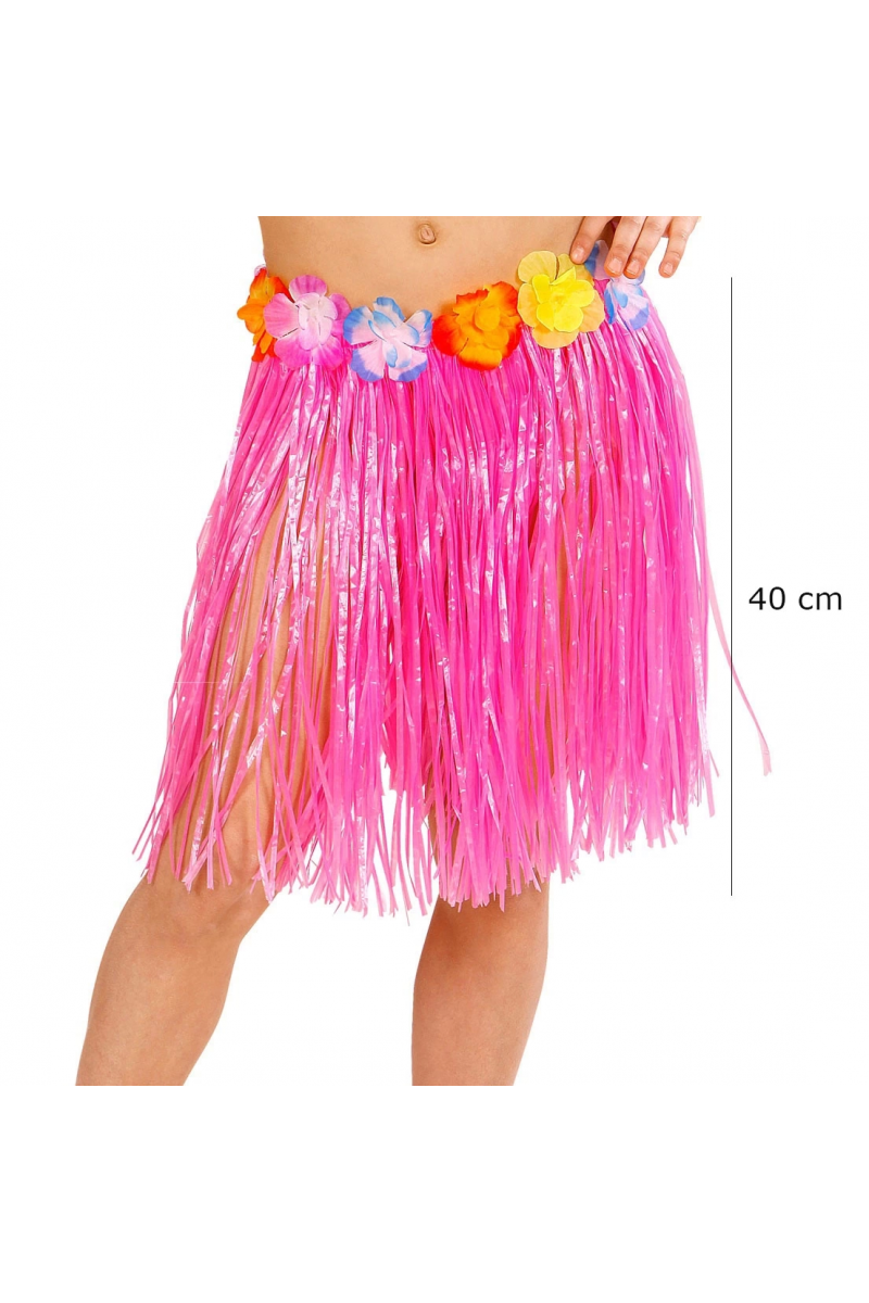 Yetişkin Ve Çocuk Uyumlu Pembe Renk Püsküllü Hawaii Luau Hula Etek 40 Cm