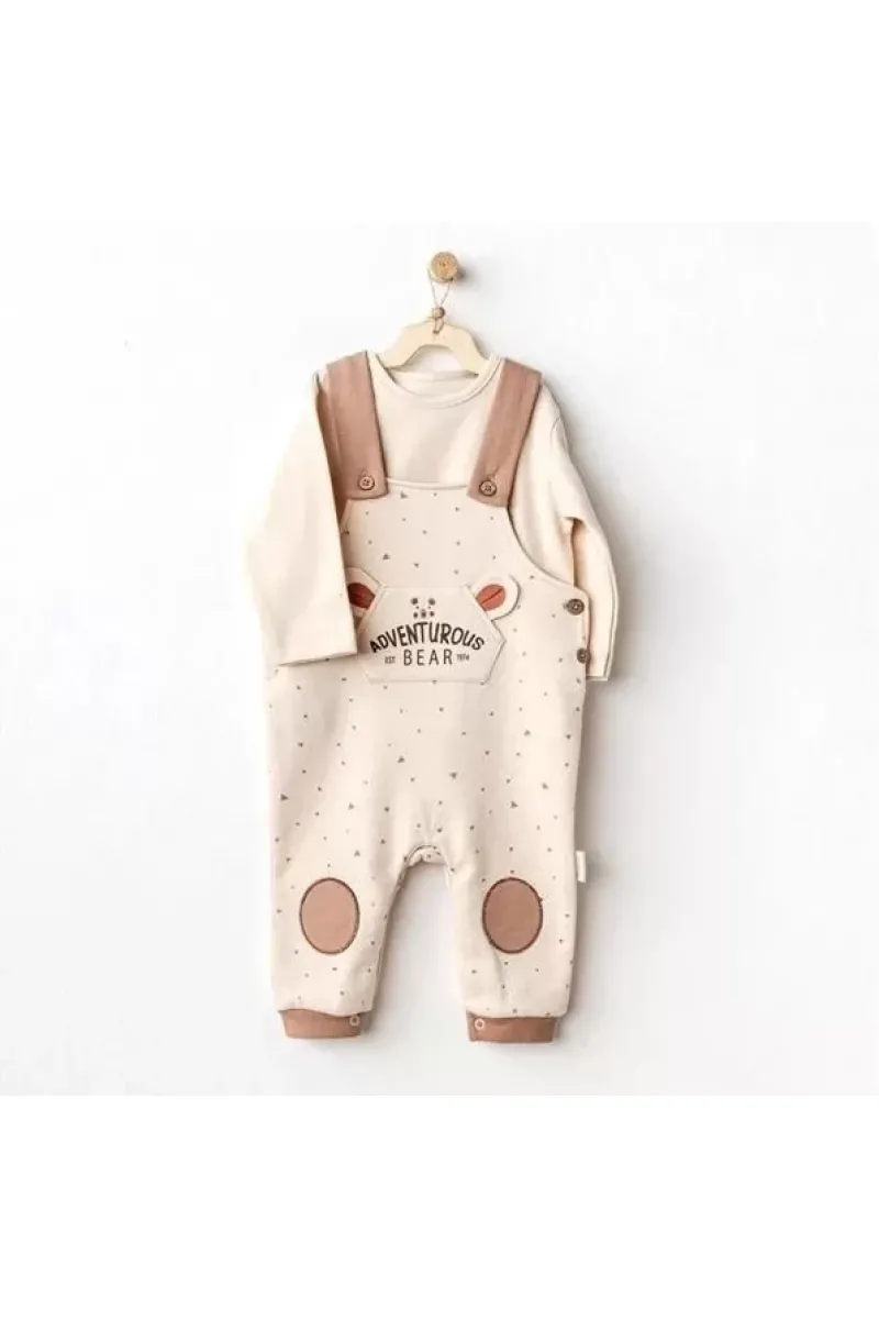 Adventurous Bear Bebek Salopet Takım Beige