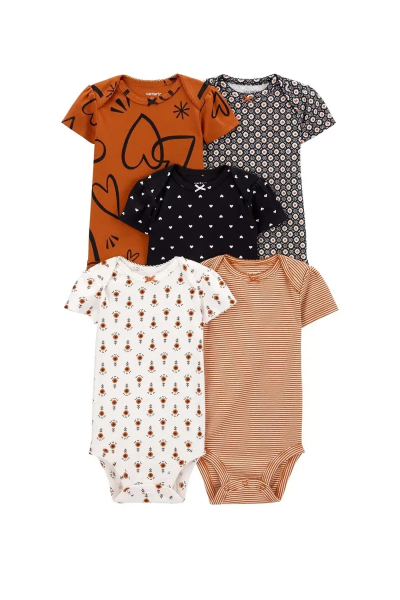 Layette Kız Bebek 5'li Kısa Kol Body  Karışık Renkli