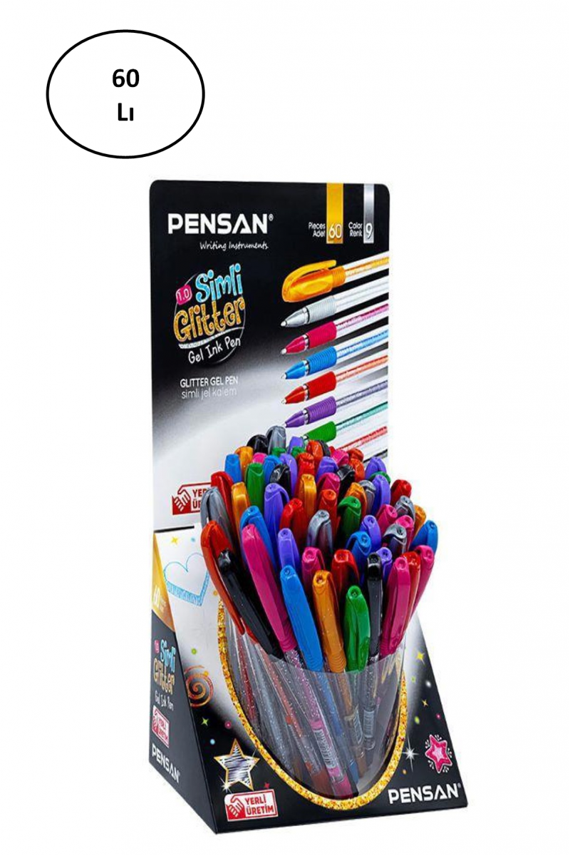 Pensan Glitter Simli Tükenmez Kalem Jel 1.0 Mm Karışık (60 Lı Paket)