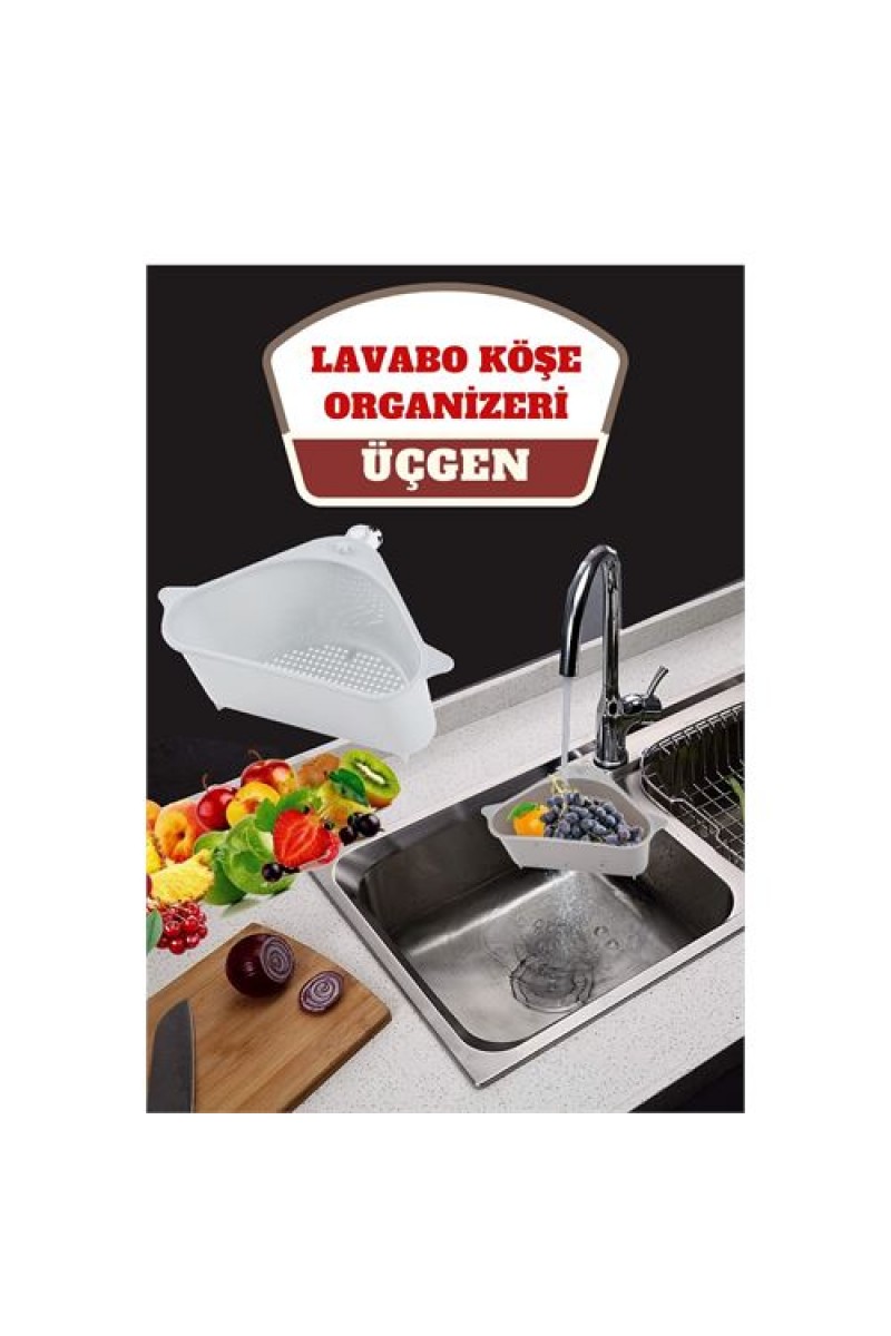 Turk Barazza Üçgen Lavabo Köşe Süzgeçli Organizer BEYAZ