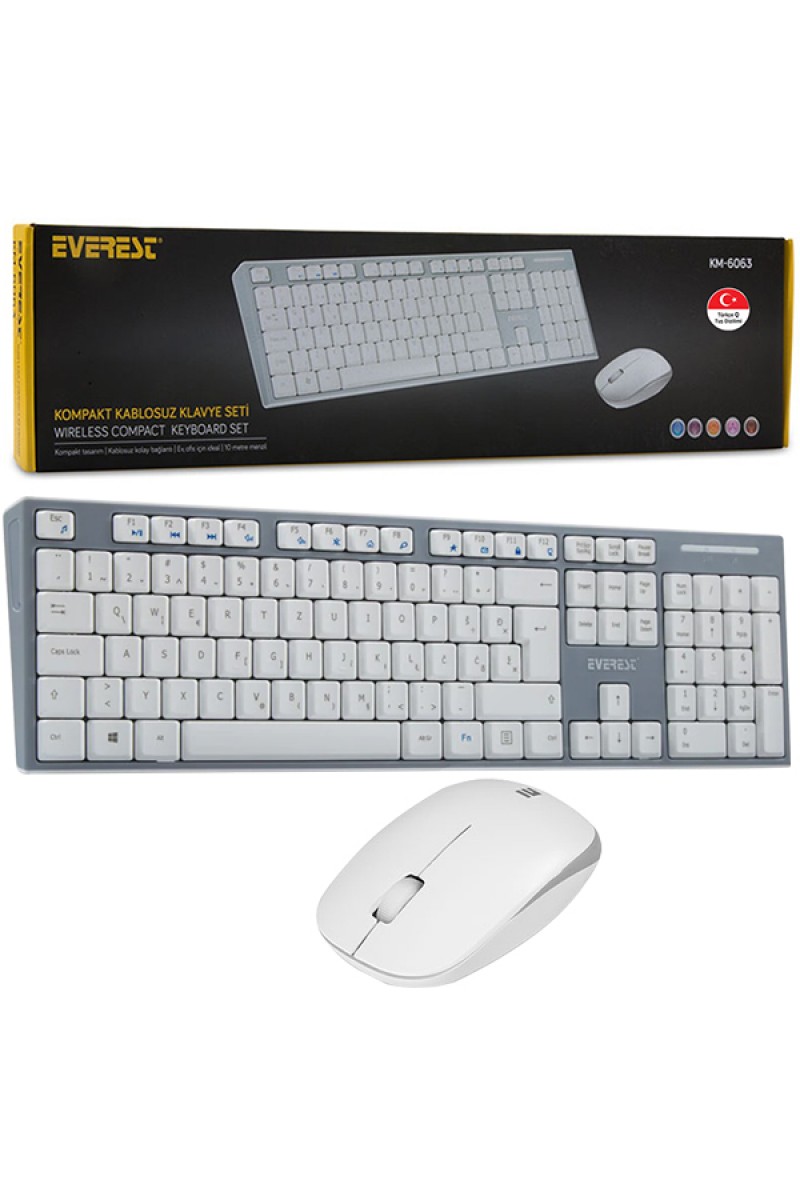 EVEREST KM-6063 BEYAZ/GRİ KABLOSUZ Q MULTIMEDYA KLAVYE+MOUSE SET (4767)