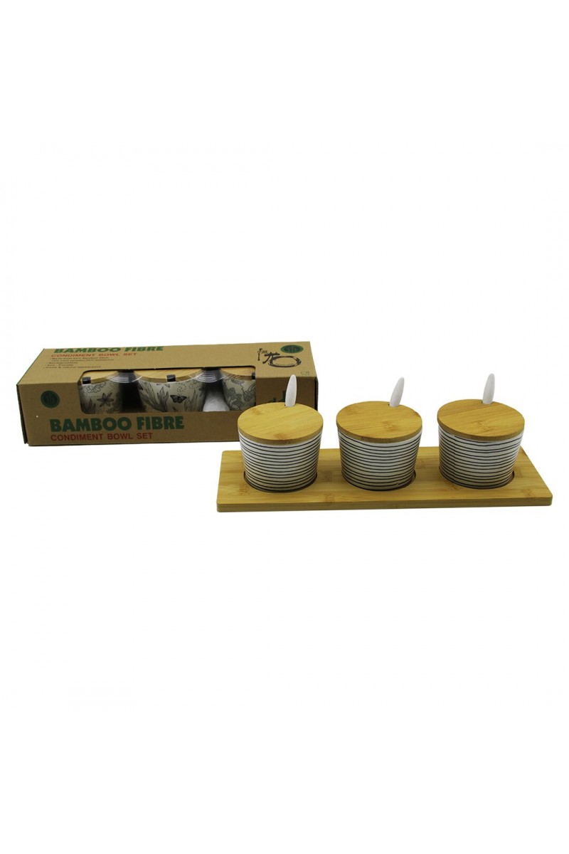 3 PCS BAMBU KAPAK - ALTLIK FİBER - MELAMİN BAHARATLIK TAKIM (4767)