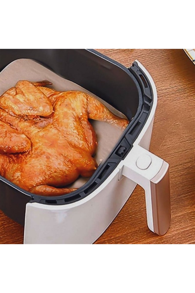 50 Adet Air Fryer Pişirme Kağıdı Tek Kullanımlık Yağ Su Geçirmez Yapışmaz Deliksiz Düz Kare Model (4767)