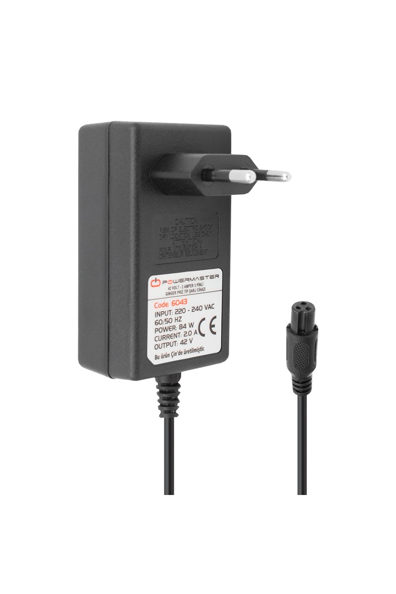 42 VOLT - 2 AMPER - 84 WATT PRİZ TİPİ 3 PİNLİ GİNGER ŞARJ CİHAZ ADAPTÖRÜ (4767)