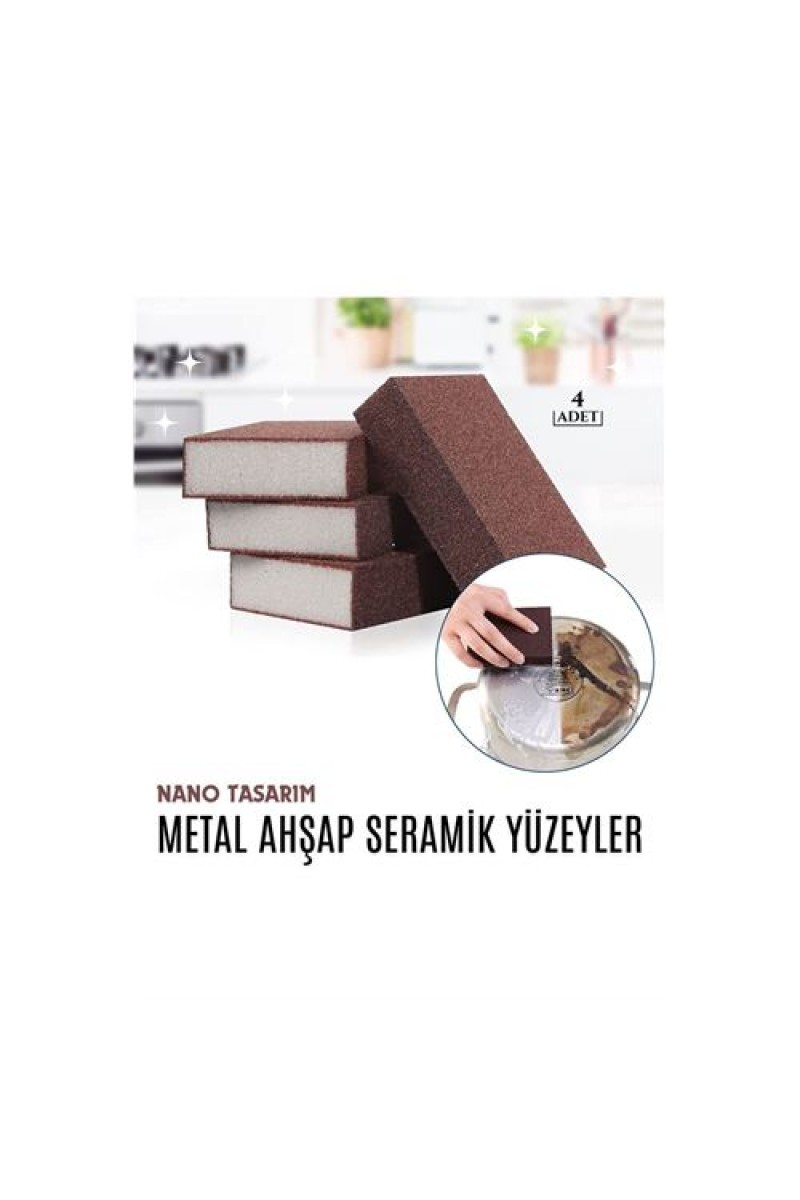 Turk Nano Metal Ahşap Sert Yüzey Temizlik Süngeri 4 Lü Set