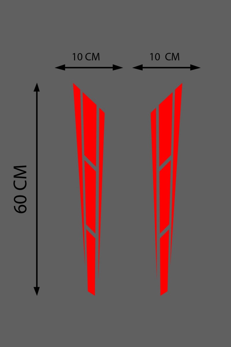 Oto Kaput Sticker Çift Şerit 2 Adet Kırmızı 10*60 Cm