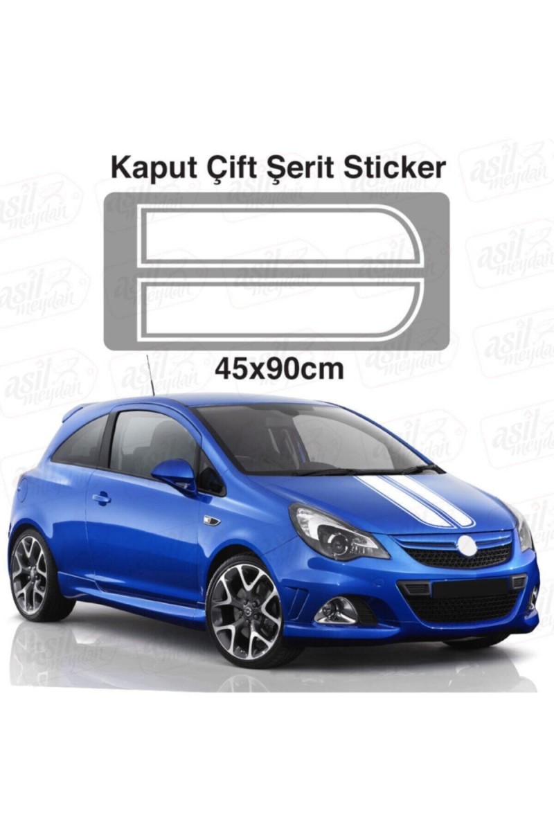 Oto Kaput Sticker Çift Şerit Beyaz 45*90 Cm