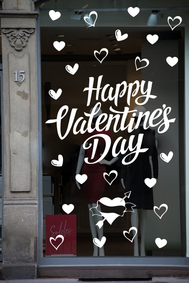 Happy Valentine's Day Sevgililer Günü Sticker Kalp, Love, I Love You Cam, Duvar Sticker Etiket Seti