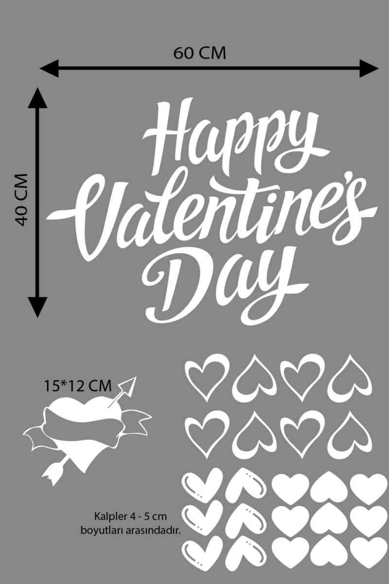 Happy Valentine's Day Sevgililer Günü Sticker Kalp, Love, I Love You Cam, Duvar Sticker Etiket Seti