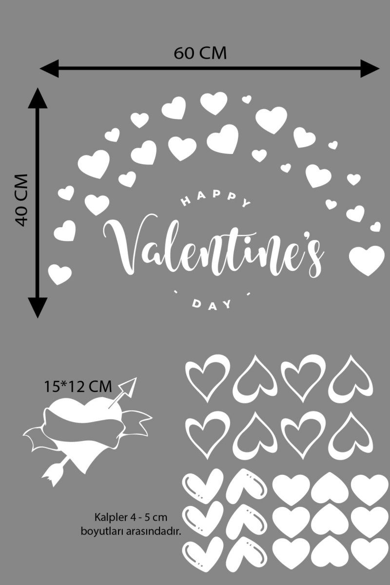 Happy Valentine's Day Sevgililer Günü Sticker Kalp, Love, I Love You Cam, Duvar Sticker Etiket Seti