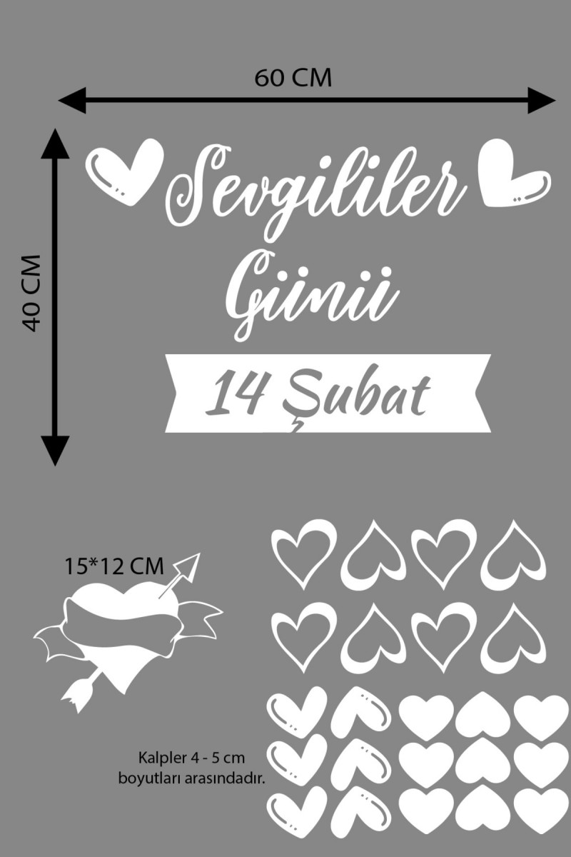 Happy Valentine's Day Sevgililer Günü Sticker Kalp, Love, I Love You Cam, Duvar Sticker Etiket Seti