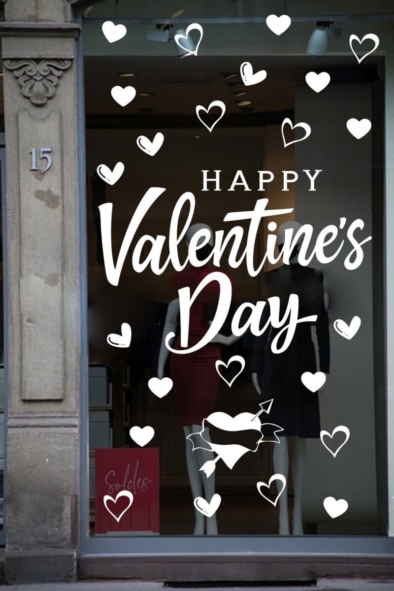 Happy Valentine's Day Sevgililer Günü Sticker Kalp, Love, I Love You Cam, Duvar Sticker Etiket Seti