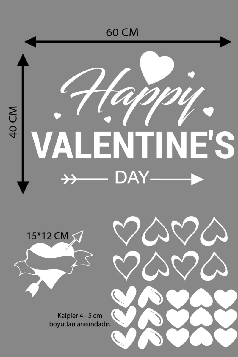 Happy Valentine's Day Sevgililer Günü Sticker Kalp, Love, I Love You Cam, Duvar Sticker Etiket Seti