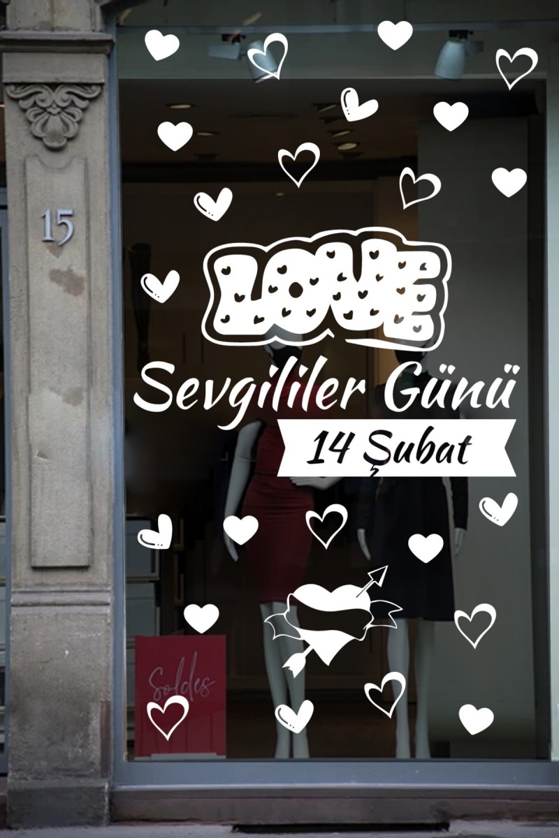 Happy Valentine's Day Sevgililer Günü Sticker Kalp, Love, I Love You Cam, Duvar Sticker Etiket Seti