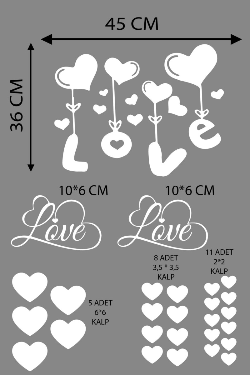 Happy Valentine's Day Sevgililer Günü Sticker Kalp, Love, I Love You Cam, Duvar Sticker Etiket Seti