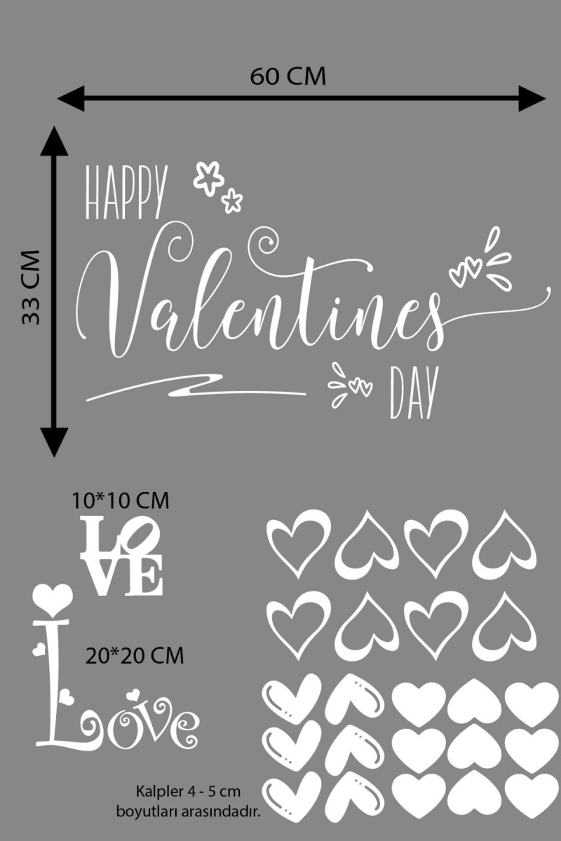 Happy Valentine's Day Sevgililer Günü Sticker Kalp, Love, I Love You Cam, Duvar Sticker Etiket Seti