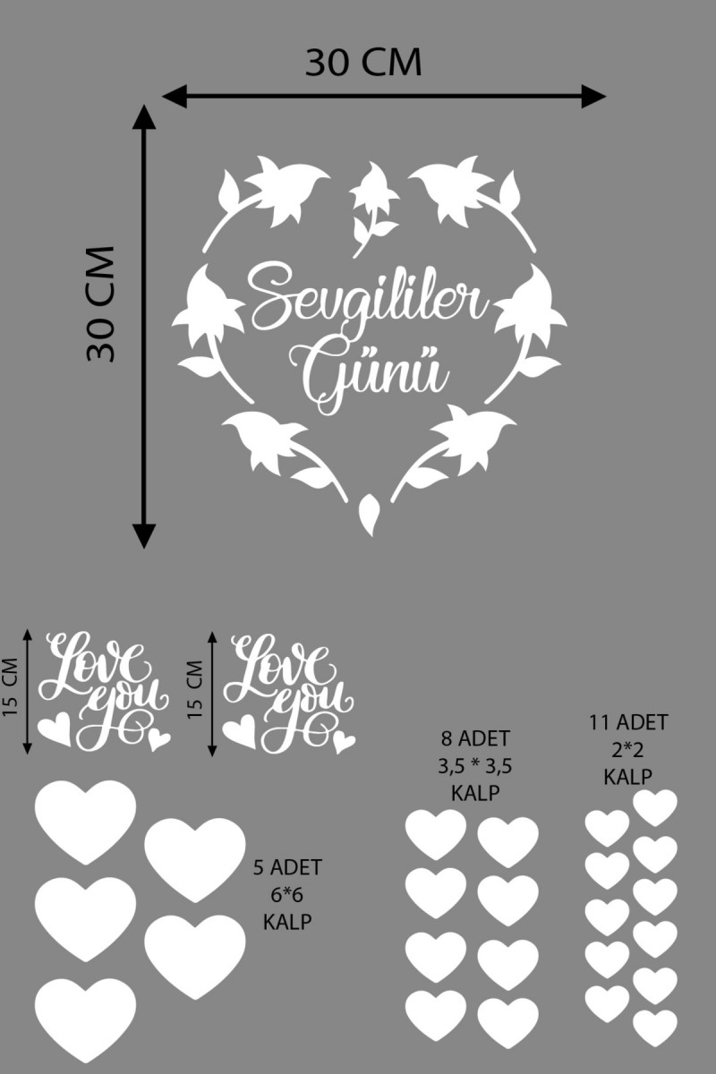 Happy Valentine's Day Sevgililer Günü Sticker Kalp, Love, I Love You Cam, Duvar Sticker Etiket Seti