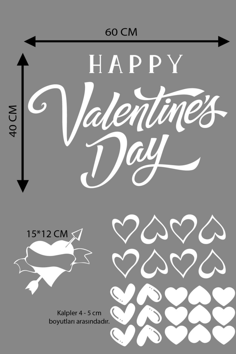 Happy Valentine's Day Sevgililer Günü Sticker Kalp, Love, I Love You Cam, Duvar Sticker Etiket Seti