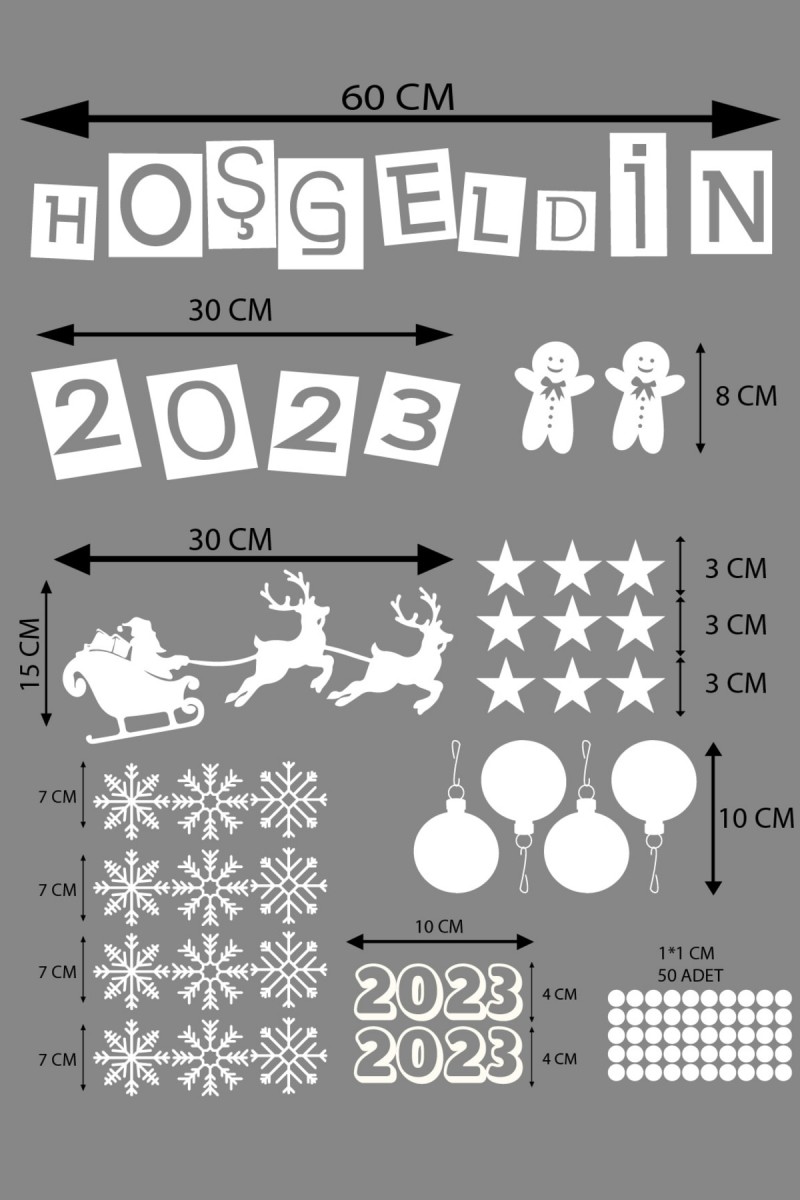 Hoşgeldin 2023 Yılbaşı Happy New Year Sticker Çıkartma Süsü Yeni Yıl Parti Cam Noel Ağacı Kar Tanesi