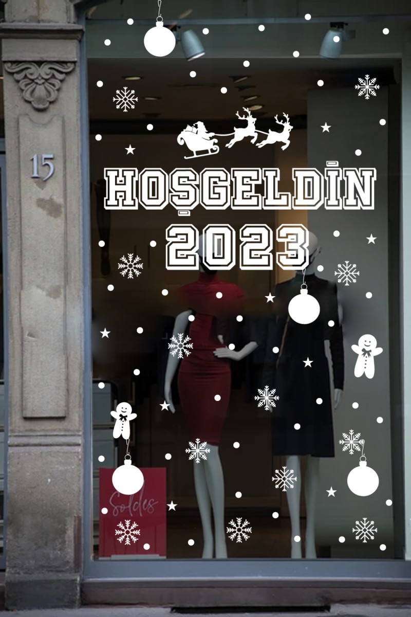 Hoşgeldin 2023 Yılbaşı Happy New Year Sticker Çıkartma Süsü Yeni Yıl Parti Cam Noel Ağacı Kar Tanesi