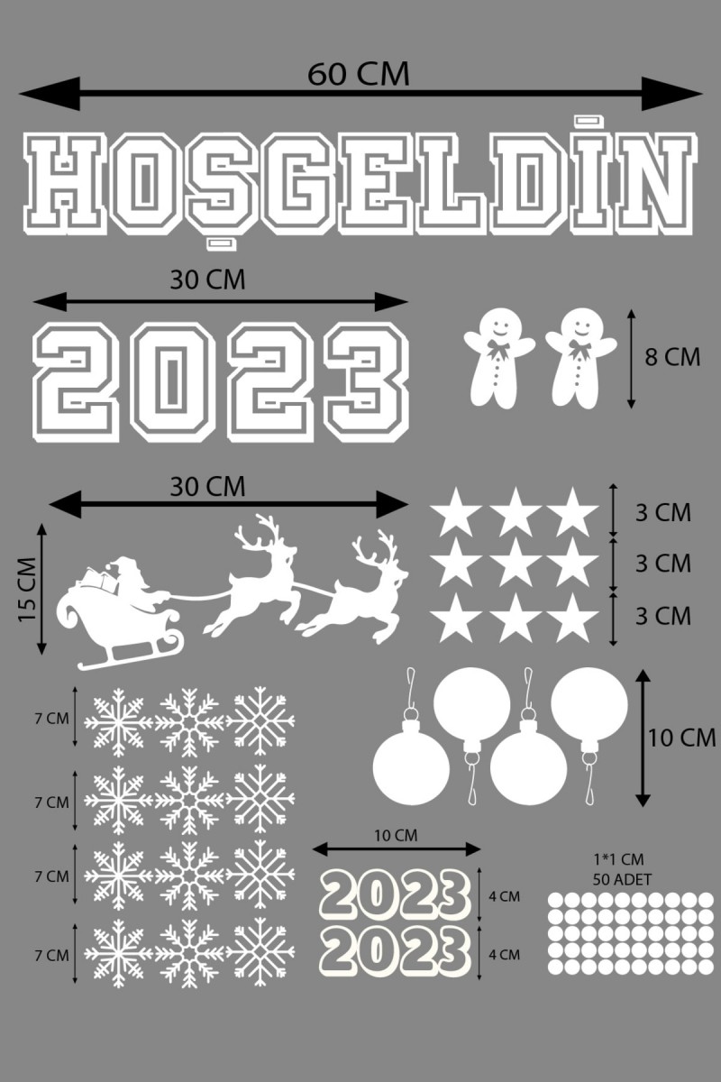 Hoşgeldin 2023 Yılbaşı Happy New Year Sticker Çıkartma Süsü Yeni Yıl Parti Cam Noel Ağacı Kar Tanesi