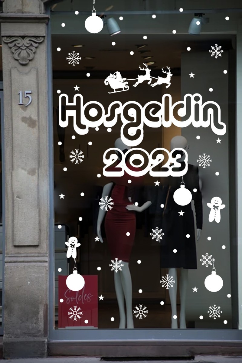 Hoşgeldin 2023 Yılbaşı Happy New Year Sticker Çıkartma Süsü Yeni Yıl Parti Cam Noel Ağacı Kar Tanesi