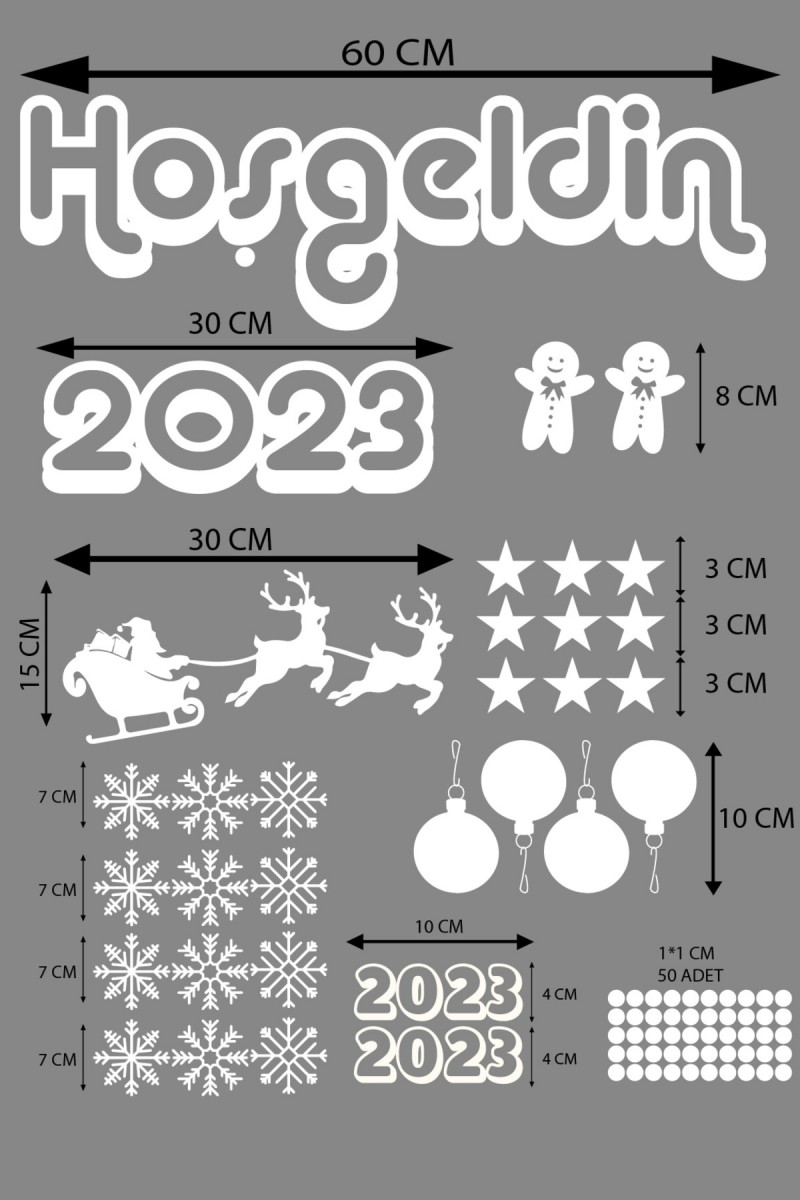 Hoşgeldin 2023 Yılbaşı Happy New Year Sticker Çıkartma Süsü Yeni Yıl Parti Cam Noel Ağacı Kar Tanesi