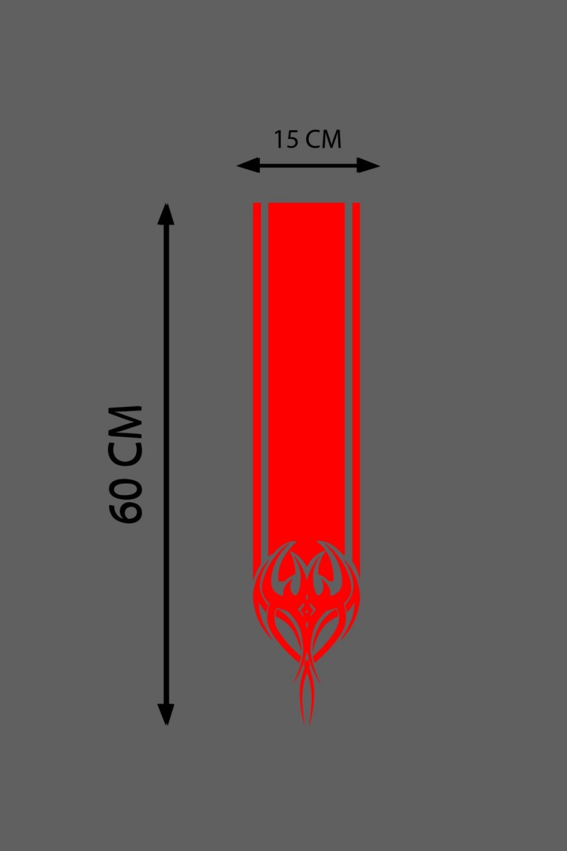 Oto Kaput Şerit Sticker Kılçık Tasarımlı Kırmızı 15*60 Cm
