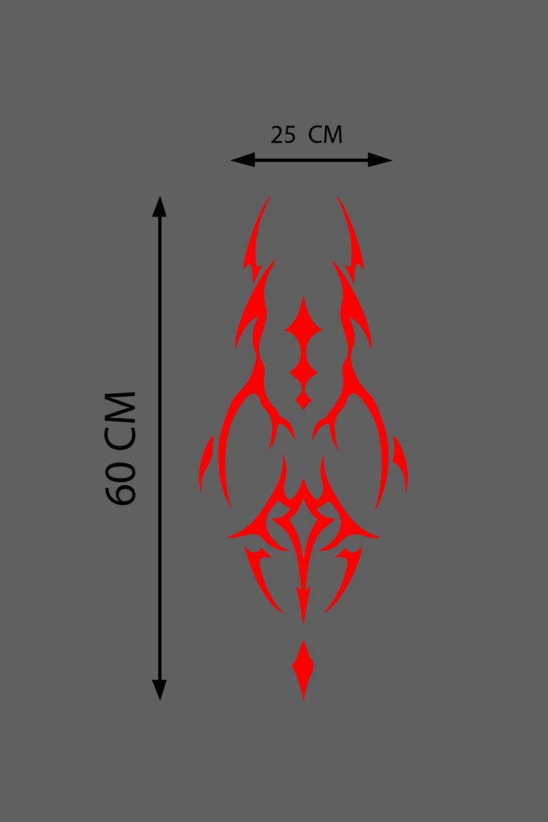 Oto Kaput Şerit Sticker Dövme Tasarımlı Kırmızı 25*60 Cm