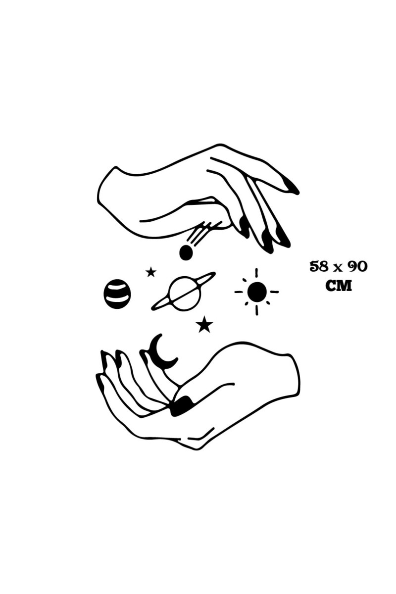 Kadın Elleri Ve Uzay Gezegenler Duvar Sticker Yapıştırma (SUDAN VE NEMDEN ETKİLENMEZ)