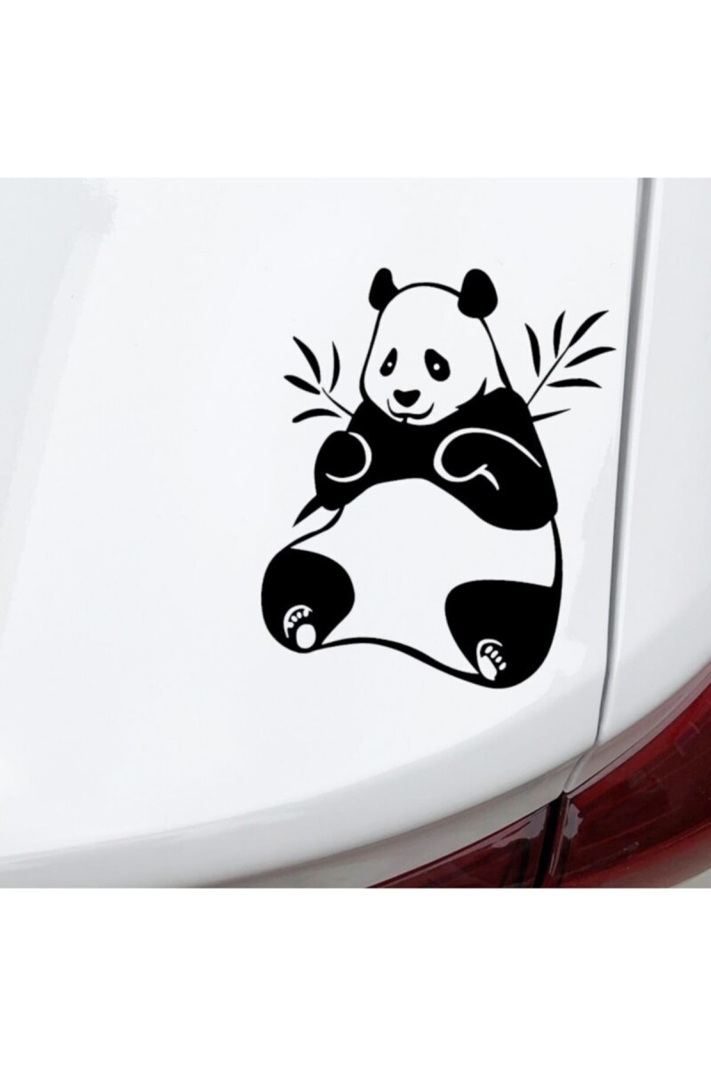 Bambu Yiyen Sevimli Panda Tasarım Oto Sticker Siyah 16*20 Cm