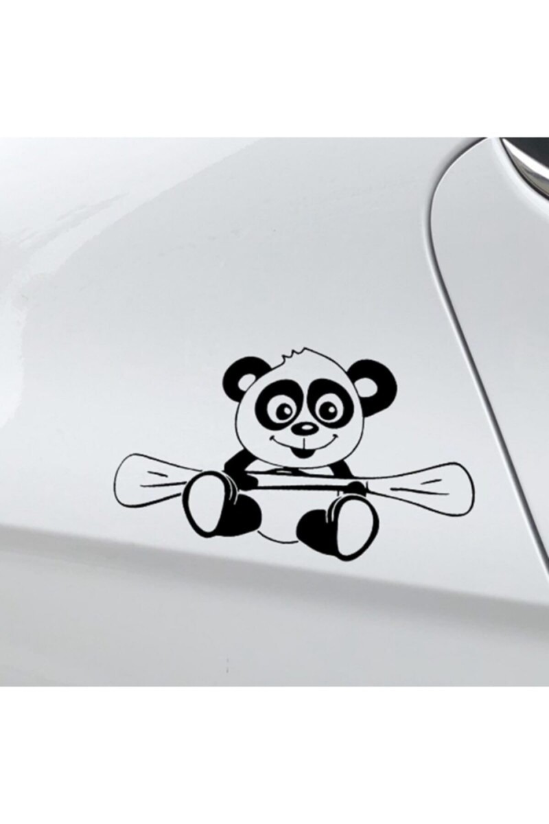 Kürek Çeken Panda Tasarım Oto Sticker Siyah