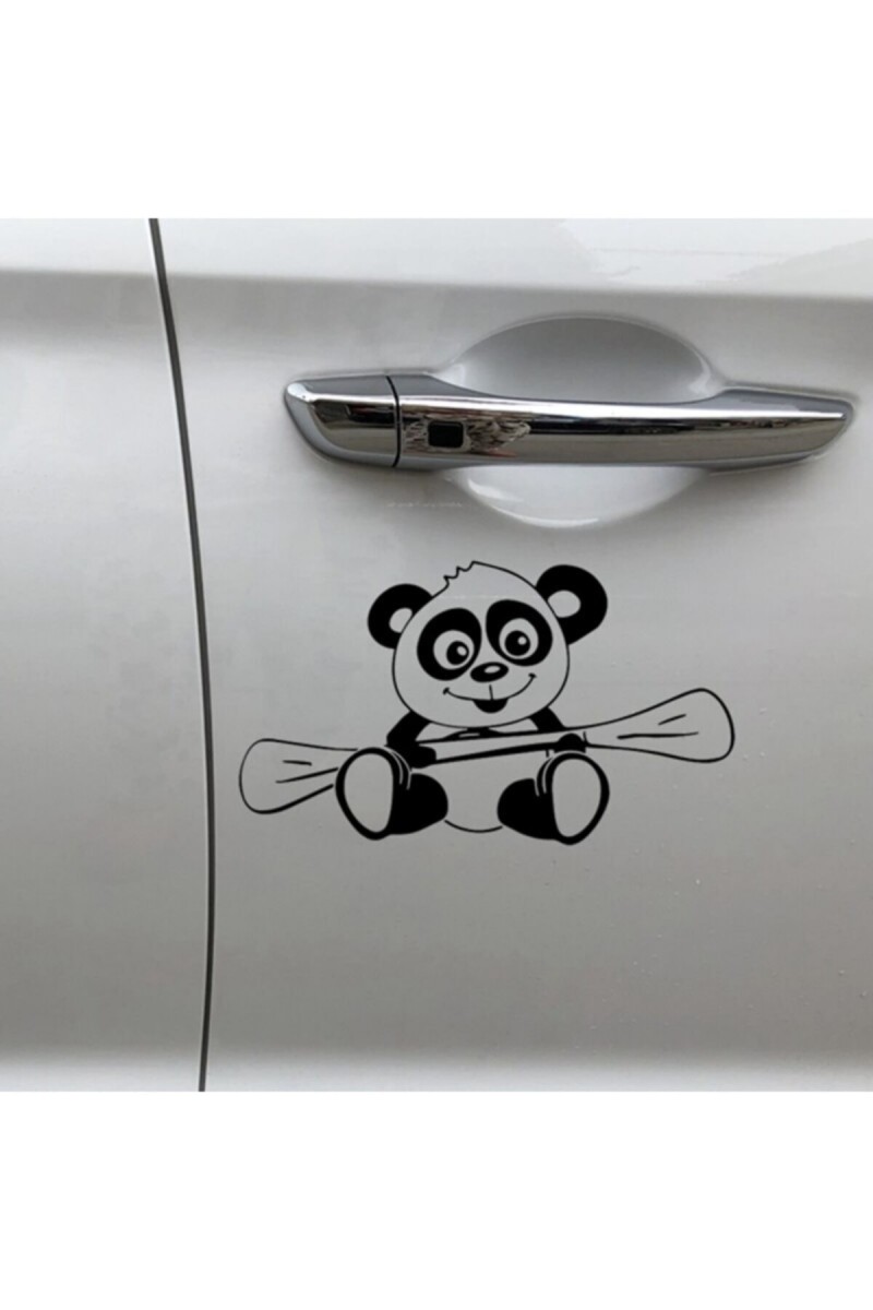 Kürek Çeken Panda Tasarım Oto Sticker Siyah