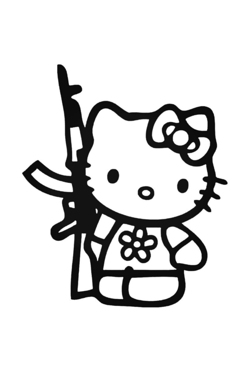 Hello Kitty Silahlı Kedi Tasarım Oto Sticker 20 Cm