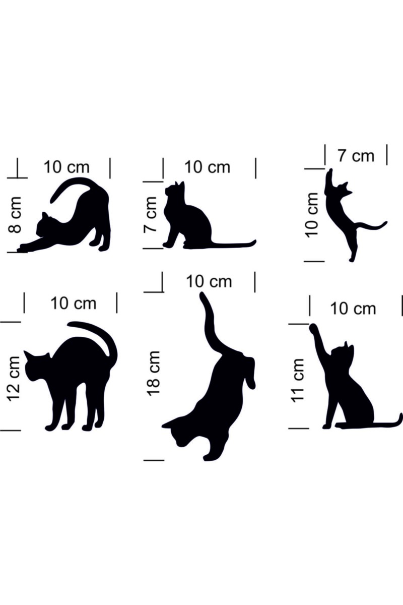 6'lı Priz Kedi Sticker Set Siyah Etiket Duvar Sticker