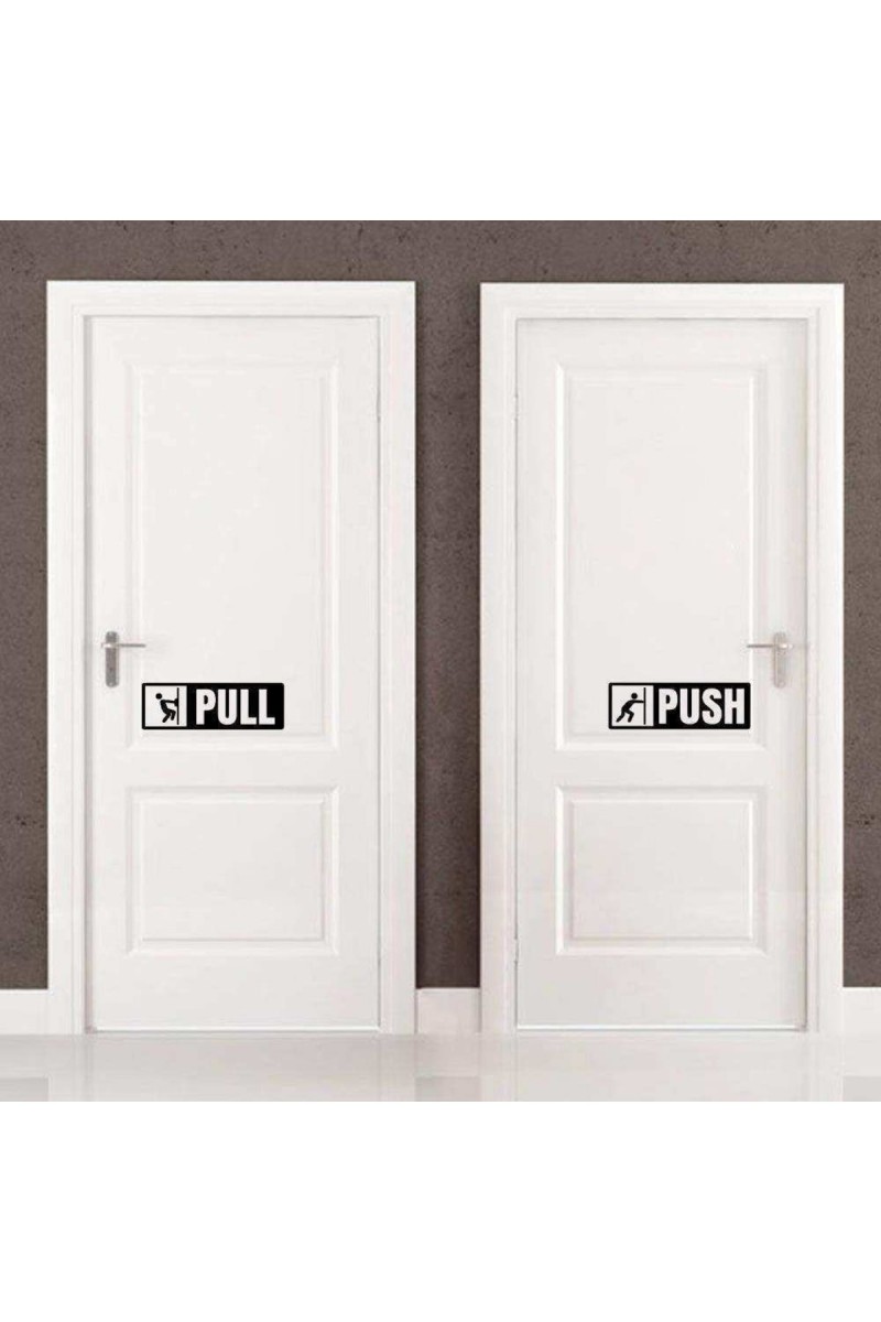 Pull-push Yazılı Dekoratif Kapı Sticker, Çıkartma