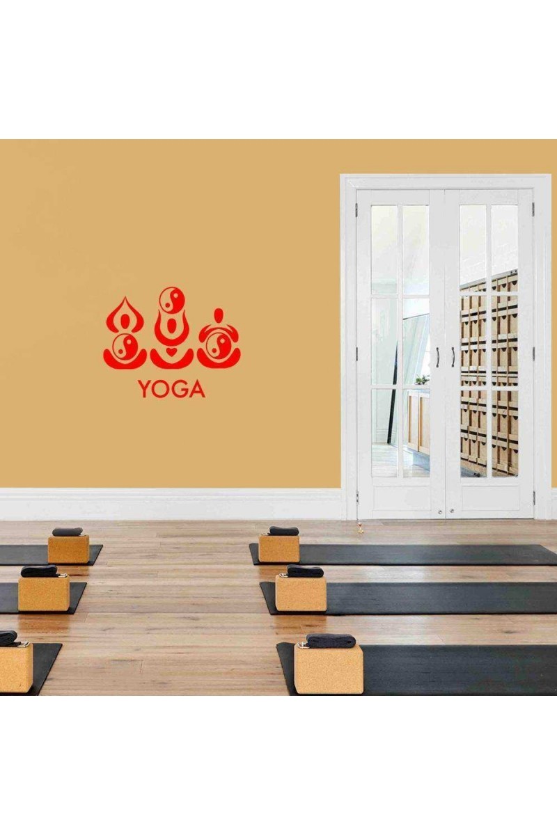 Yoga Duruşları Ve Yin Yanglar Dekoratif Duvar Sticker, Çıkartma, Etiket Kırmızı