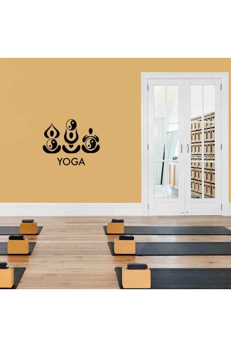 Yoga Duruşları Ve Yin Yanglar Dekoratif Duvar Sticker, Çıkartma, Etiket Siyah